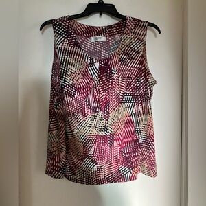 Jones Studio Sleeveless Geometric Print Tank Top - Burgundy/Cream/Black
